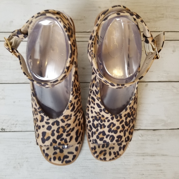 Cato C Comfort Leopard Print Open Toe Wrap Ankle Round Faux Wood Heel Sandal - Picture 6 of 13